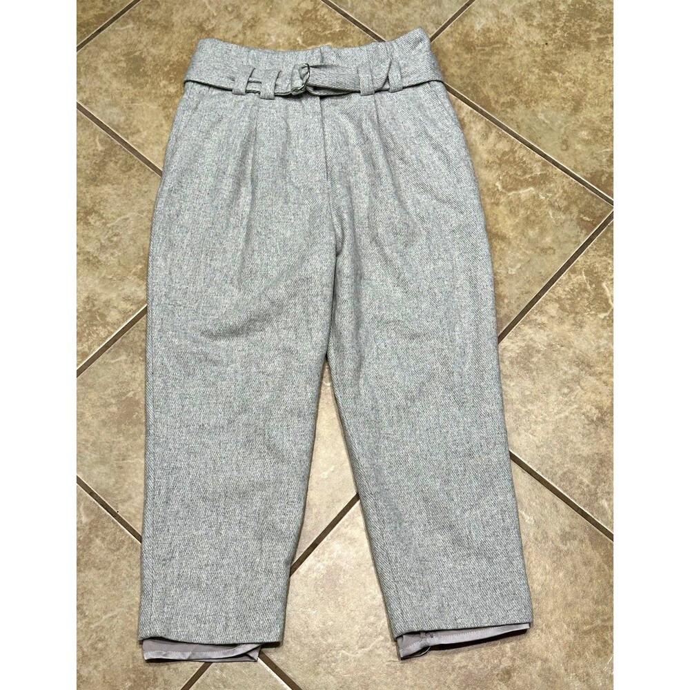 Line and Dot Wool Blend Belted Ankle Pants Gray Pleated Cropped Trousers Size L